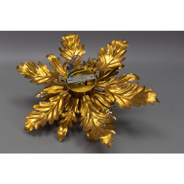 Gilt Metal Leafed Sunburst-Shaped Four-Light Flush Mount, 1970s For Sale - Image 17 of 18