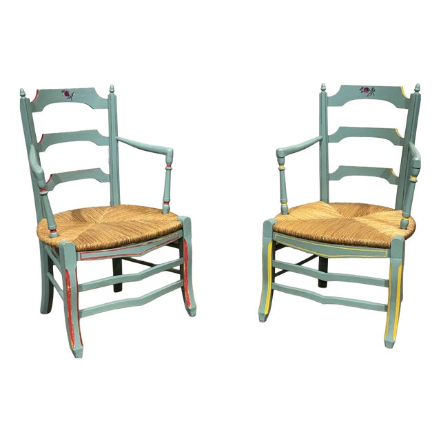 Rustic Beechwood Armchairs with Straw Seats, 1930s, Set of 2 For Sale