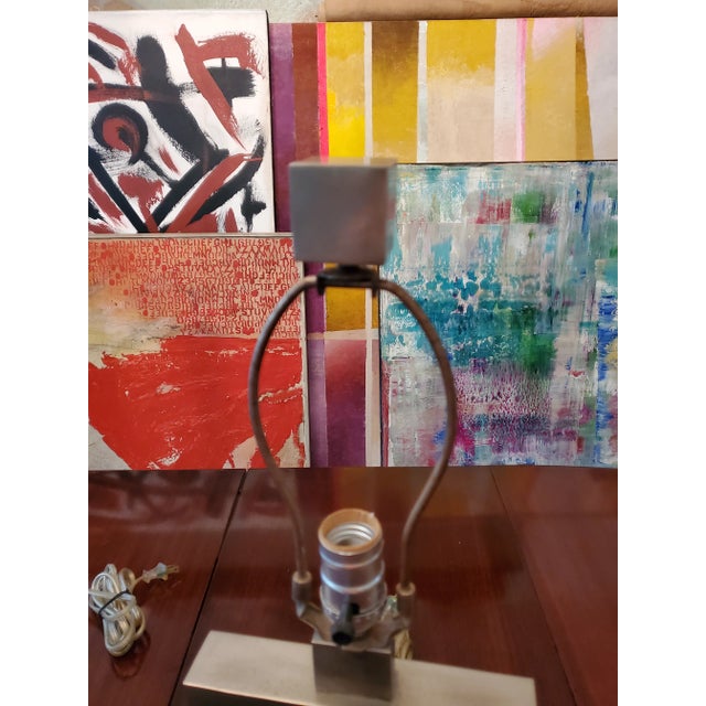 Pair Mid-Century Modern Cubist Chrome Lamps For Sale - Image 4 of 4