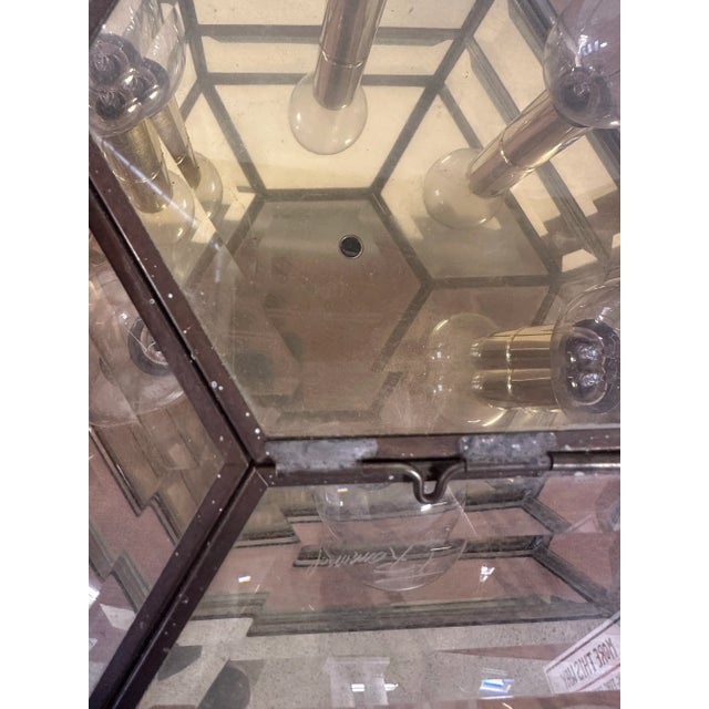 Fredrick Ramond 1990s Frederick Ramond Hexagonal Flush Mount Light With Amber Beveled Glass For Sale - Image 4 of 8