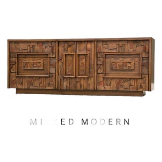 1970s Brutalist 78” MCM Lane Pueblo Walnut Dresser For Sale