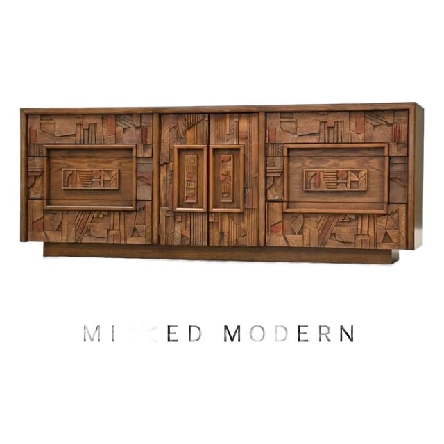 1970s Brutalist 78” MCM Lane Pueblo Walnut Dresser For Sale