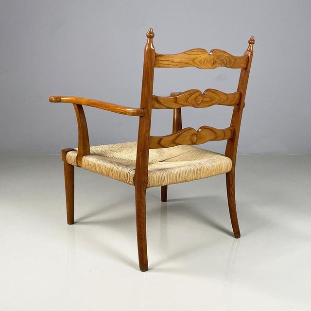 Mid-Century Modern Italian Armchairs in Woven Straw and Wood, 1940s For Sale - Image 4 of 18