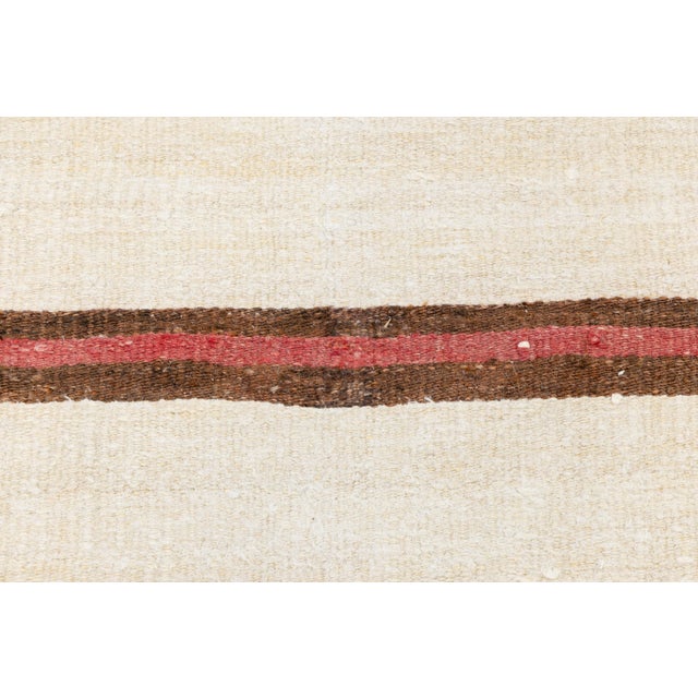 Cream Vintage 13 X 27 Extra-Long Minimalist Striped Kilim Wool Rug in Neutral Cream For Sale - Image 8 of 12
