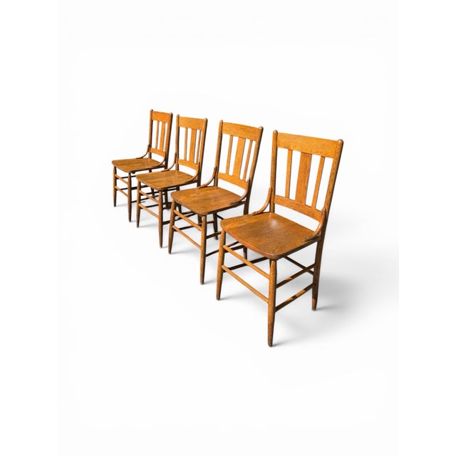 Set of 4 Antique Mission Style Solid Tiger Oak Dining Chairs For Sale - Image 4 of 10