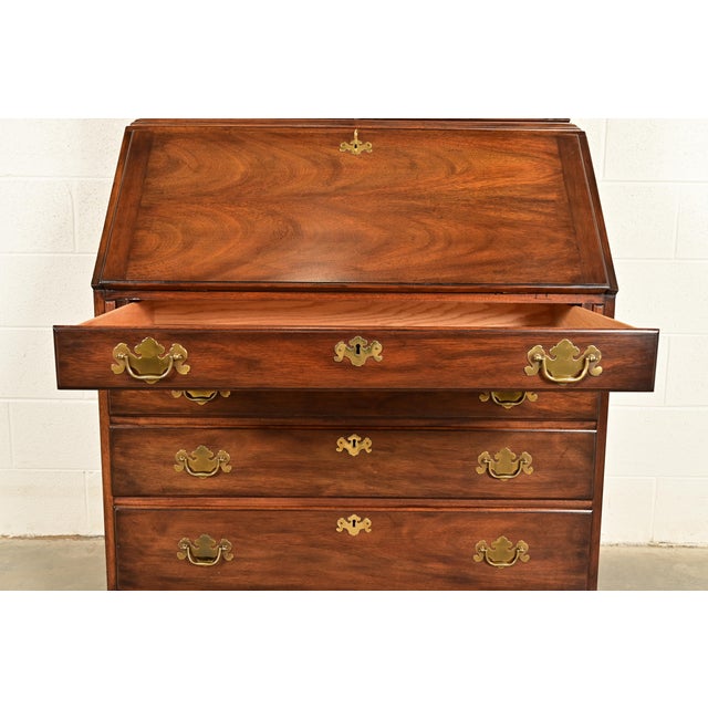 Henkel Harris Georgian Solid Mahogany Drop Front Secretary Desk With Bookcase Hutch, 1969 For Sale - Image 9 of 18