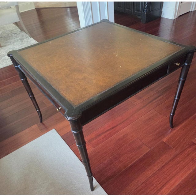 1980s Faux Bamboo Leather Top Mahjong Table For Sale - Image 13 of 14
