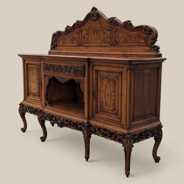 Antique Italian Carved Burl Wood Sideboard, 19th Century, Victorian, Marble For Sale - Image 4 of 10