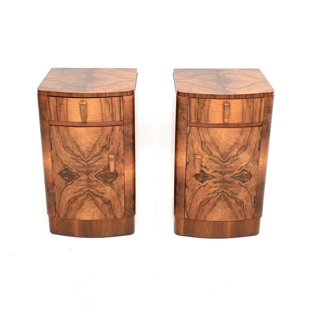 A beautifully made pair of Art Deco walnut bedside cabinets. They were made in England, they date from the 1930’s. Made...