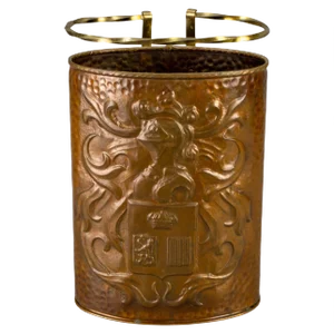 Mid-Century Copper and Brass Umbrella Stand with Knight and Coat of Arms