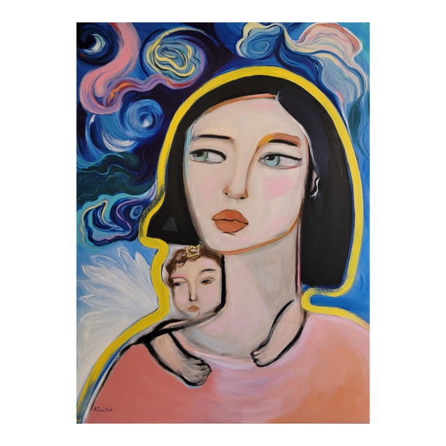 Large, Mother and Child Abstract Impressionist Oil Painting by Alexandra Swistak For Sale