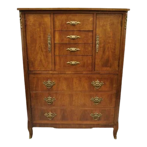 Mid 20th Century Vintage Henredon French Louis XV Style Banded Walnut Tall Chest Dresser