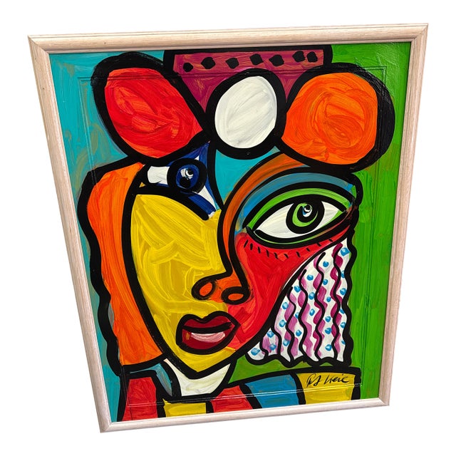 1970s Peter Keil Colorful Abstract Cubist Painting For Sale