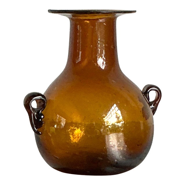 Vintage Boho Amber Blown Glass Vase For Sale
