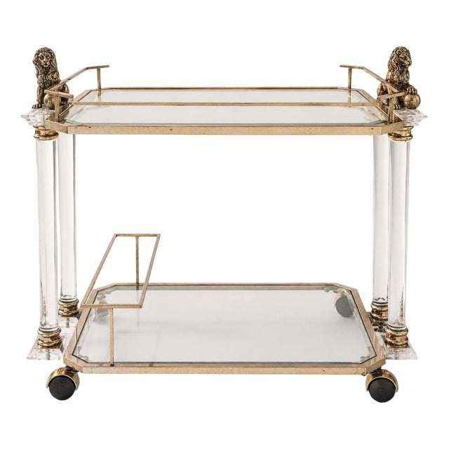Vintage Italian Serving Trolley in Brass, 1970s For Sale