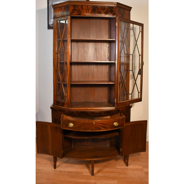 1890s American Federal Flame Mahogany Hutch Display Cabinet Bookcase For Sale - Image 11 of 15