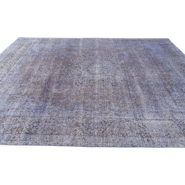 1960s Vintage Persian Distressed Handmade Medallion Purple Wool Rug For Sale - Image 4 of 10