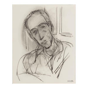 Manfred Schwartz Portrait of Man Charcoal on Paper
