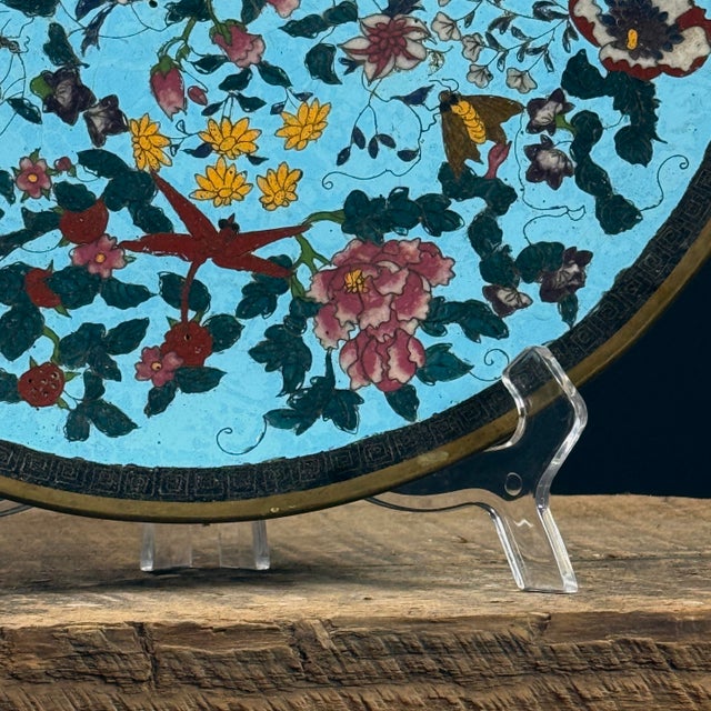 Early 20th Century Antique Japanese Cloisonné Turquoise Enamel Plate, Meiji Period (1868-1912) For Sale - Image 5 of 8