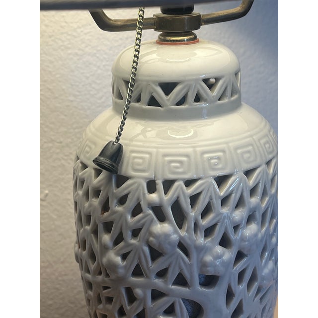 Mid Century Chinoiserie Blanc De Chine Bedside Table Lamp Doubles as a Nightlight For Sale In Phoenix - Image 6 of 9