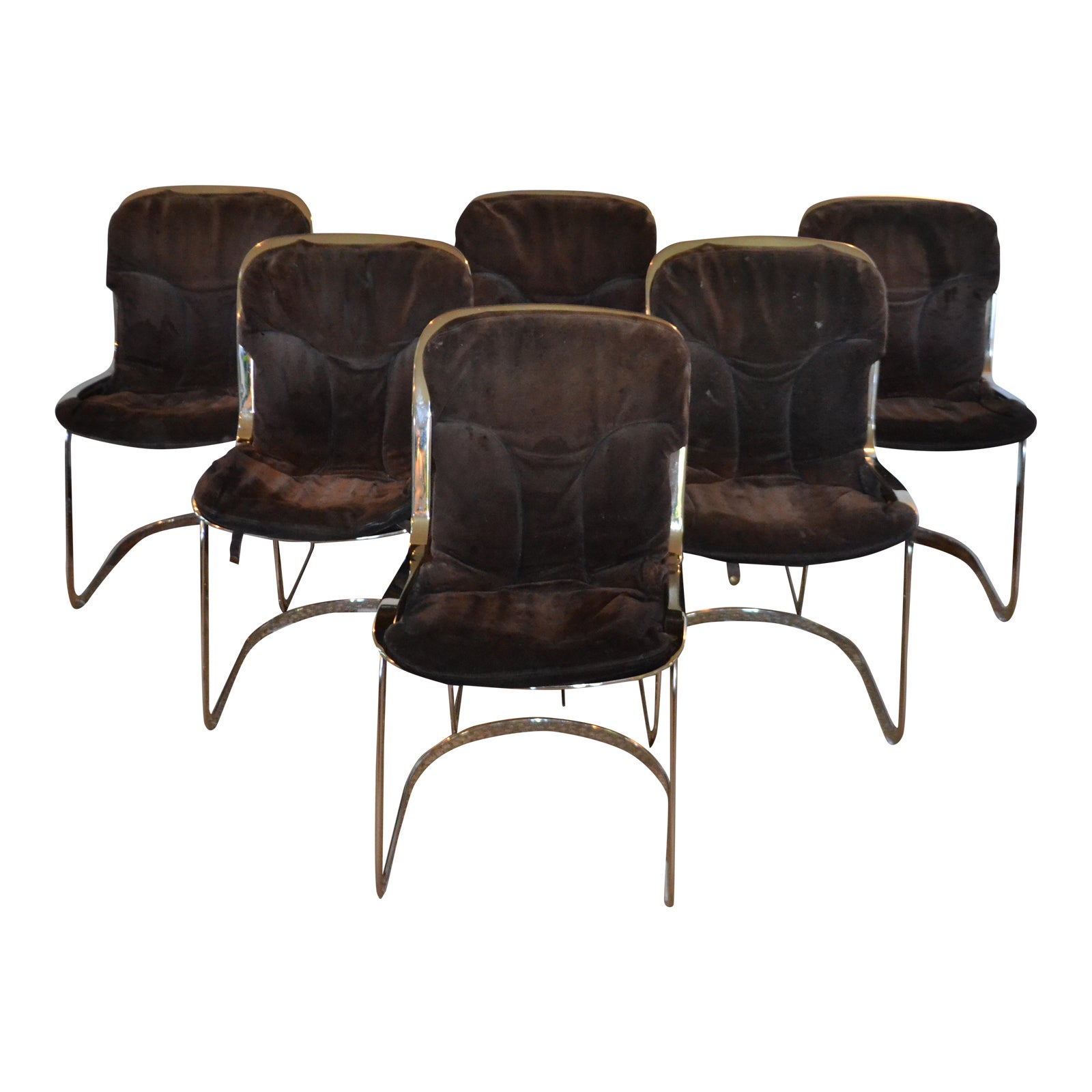 Cidue Cantilever Chrome & Brown Suede Dining Chairs Set of 6 Chairish