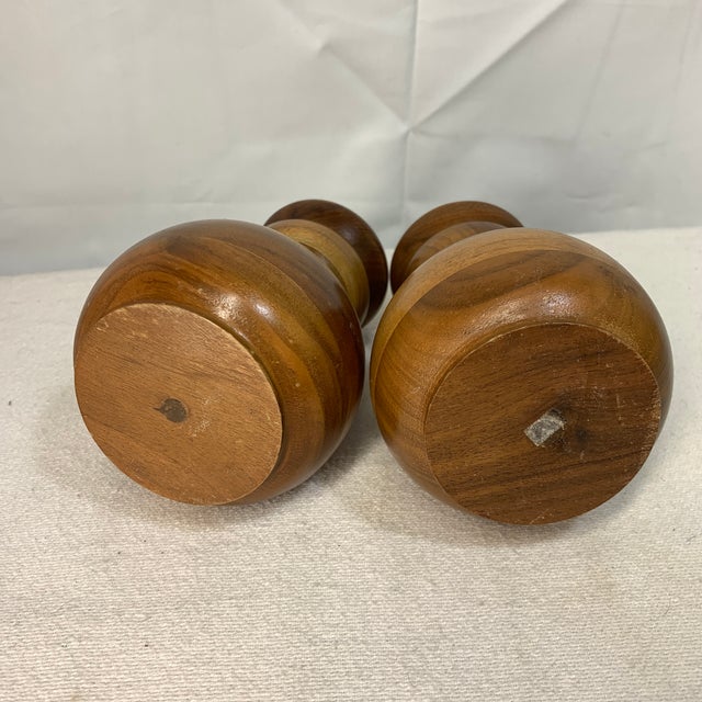 1960s C. 1960s Vintage Hand-Turned Wood Candlestick Holders - Pair For Sale - Image 5 of 5
