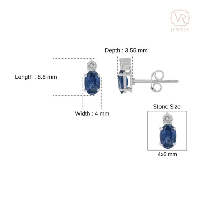 Classic 1.11 Carat Blue Sapphire & Diamond Stud Earrings in 14k White Gold- A Pair For Sale - Image 10 of 14