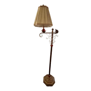 Vintage Floor Lamp With Shade Copper Coloring Burgundy Glass Accents