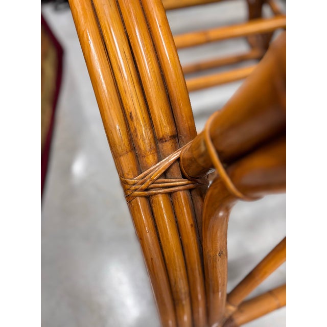 Fully Refurbished, Double Tear-Drop Stacked Rattan Bamboo Sofa and Chair Living Room Set. Mid-Century, Rattan in the Manner of Paul Frankl. For Sale - Image 10 of 13
