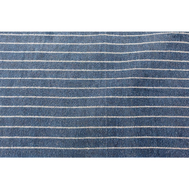 Modern Contemporary Striped Blue and White Handmade Rug by Doris Leslie Blau For Sale - Image 3 of 7