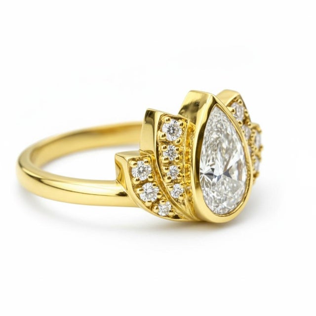 Lotus Gold Ring With Moissanite Silver, Gold, Size 6 For Sale - Image 9 of 11