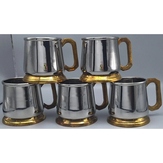 LastChance!Vintage J S T Brass & Stainless Beverage Mugs - Set of 5 For Sale - Image 4 of 9