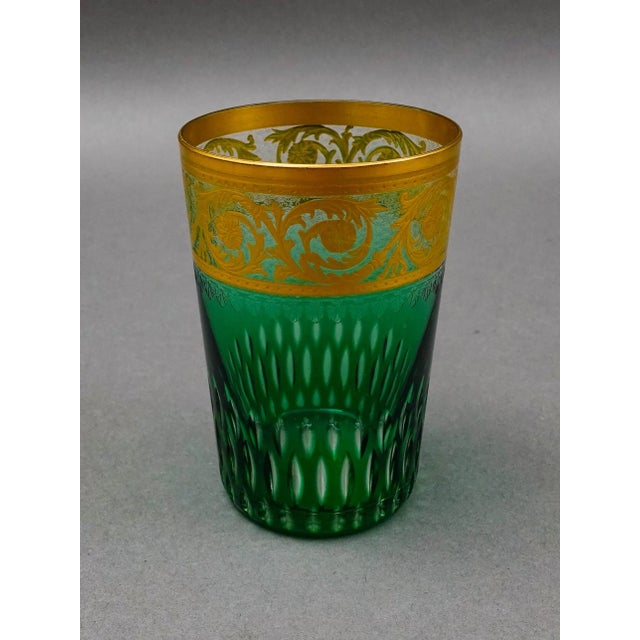 Saint St Louis Crystal France Thistle Green & Gold Encrusted Tea Tumbler Glass. Measures approximately 2 1/2" diameter, 3...