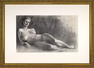 Large Vintage Art Deco Graphite Nude Female Figure Study by Illustrator William B Pattengill 1934