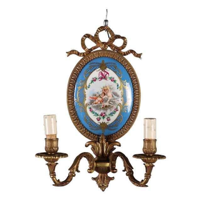 Bronze and Porcelain Sconce from Sèvres For Sale