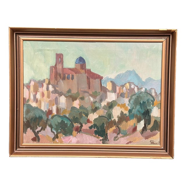 Bengt Ellis, Southern City, 1955, Oil on Canvas, Framed For Sale