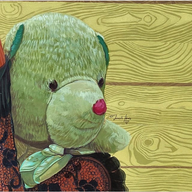Dolls, Not Babies by Joseph Idowu | Acrylic on canvas Portrait of a girl holding a stuffed animal. For Sale - Image 4 of 5