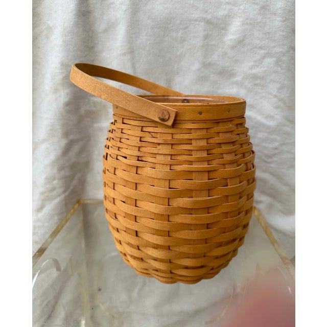 Farmhouse Vintage Longaberger Handwoven Handled Basket For Sale - Image 3 of 4