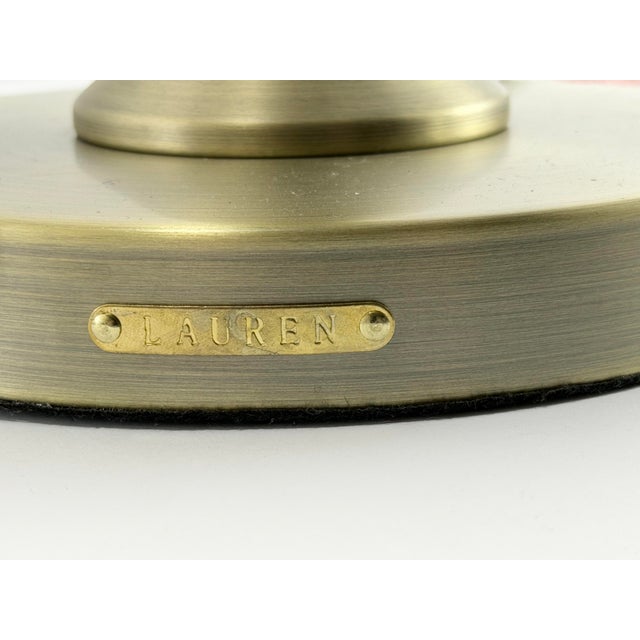 American A Pair of Ralph Lauren Antique Brass Buffet Lamps With Pleated Linen Shades For Sale - Image 3 of 5