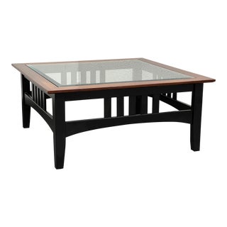 1990's Ethan Allen American Impressions Square Coffee Table 24-8400 Cherry With Black Base For Sale