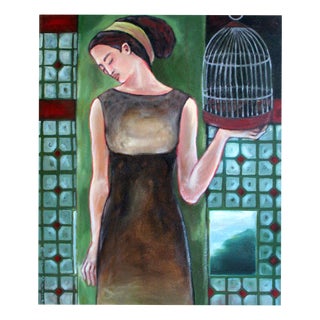 Lidia Wiencek, Woman with a Cage, 2003, Oil Painting on Canvas For Sale