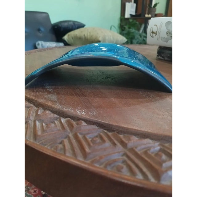 Mid-Century Aqua Fused Glass Ashtray or Catchall With Foil Center For Sale In Tulsa - Image 6 of 9