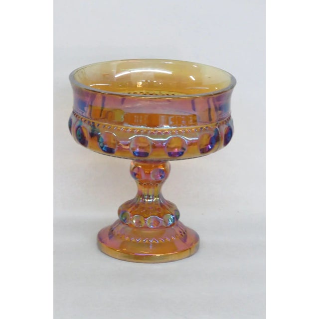 Amber Kings Crown Thumbprint Indiana Carnival Glass Amber Compote Candy Dish For Sale - Image 8 of 11