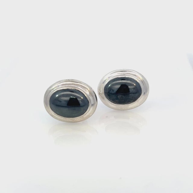 1990s 1990s Tiffany & Co Estate Natural Hematite Cabochon Earrings Sterling Silver, 2 Pieces For Sale - Image 5 of 12