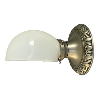 1910s Nickel Plated Brass Wall Sconce With White German Antique Shade For Sale