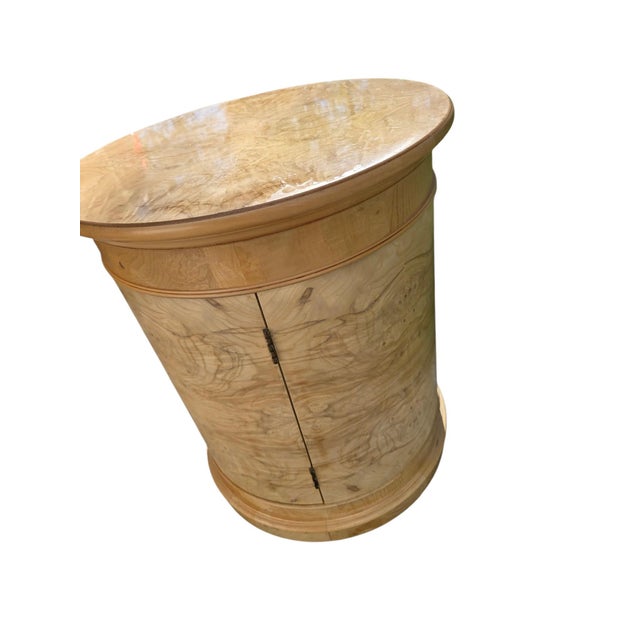 1980s Henredon Charles X Collection Burlwood Drum Side Table Nightstand Cabinet For Sale - Image 12 of 18