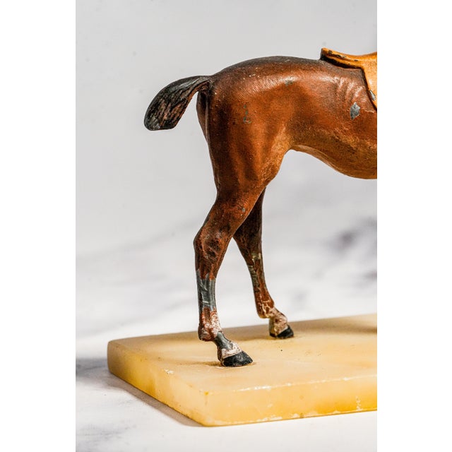 Charming Miniature Antique Austrian Cold Painted Cast Metal Horse Sculpture Statue Marble Base Equestrian Home Decor For Sale - Image 12 of 16