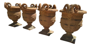 Impruneta Terracotta Urns with Faun Heads and Acanthus Leaves, Italy, 1950, Set of 4