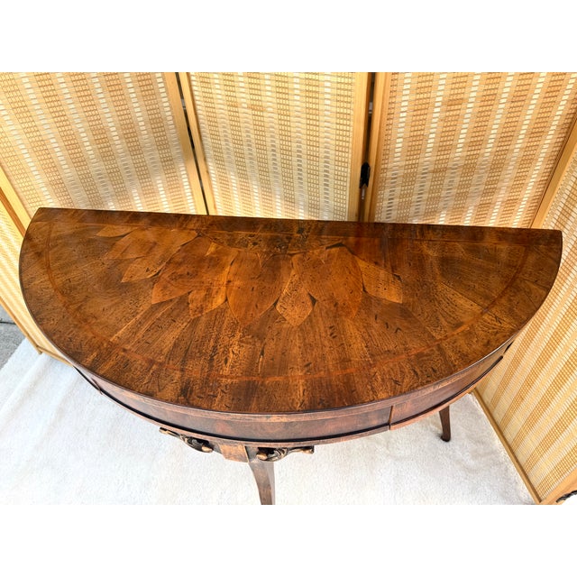 Francesco Molon Louis XVI Style Walnut Demilune Console Table- Made in Italy For Sale - Image 4 of 18