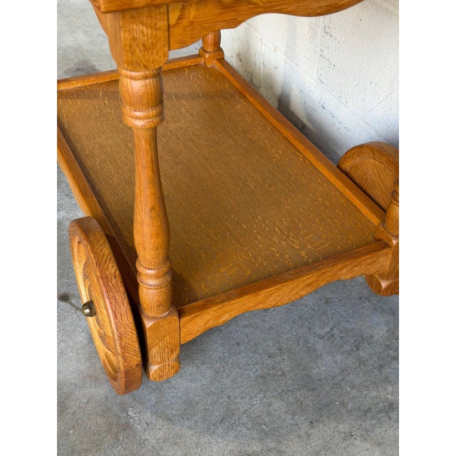 Oak Two-Tier Rolling Bar Cart Danish Mid-Century Modern Serving Trolley 1970s For Sale - Image 10 of 10